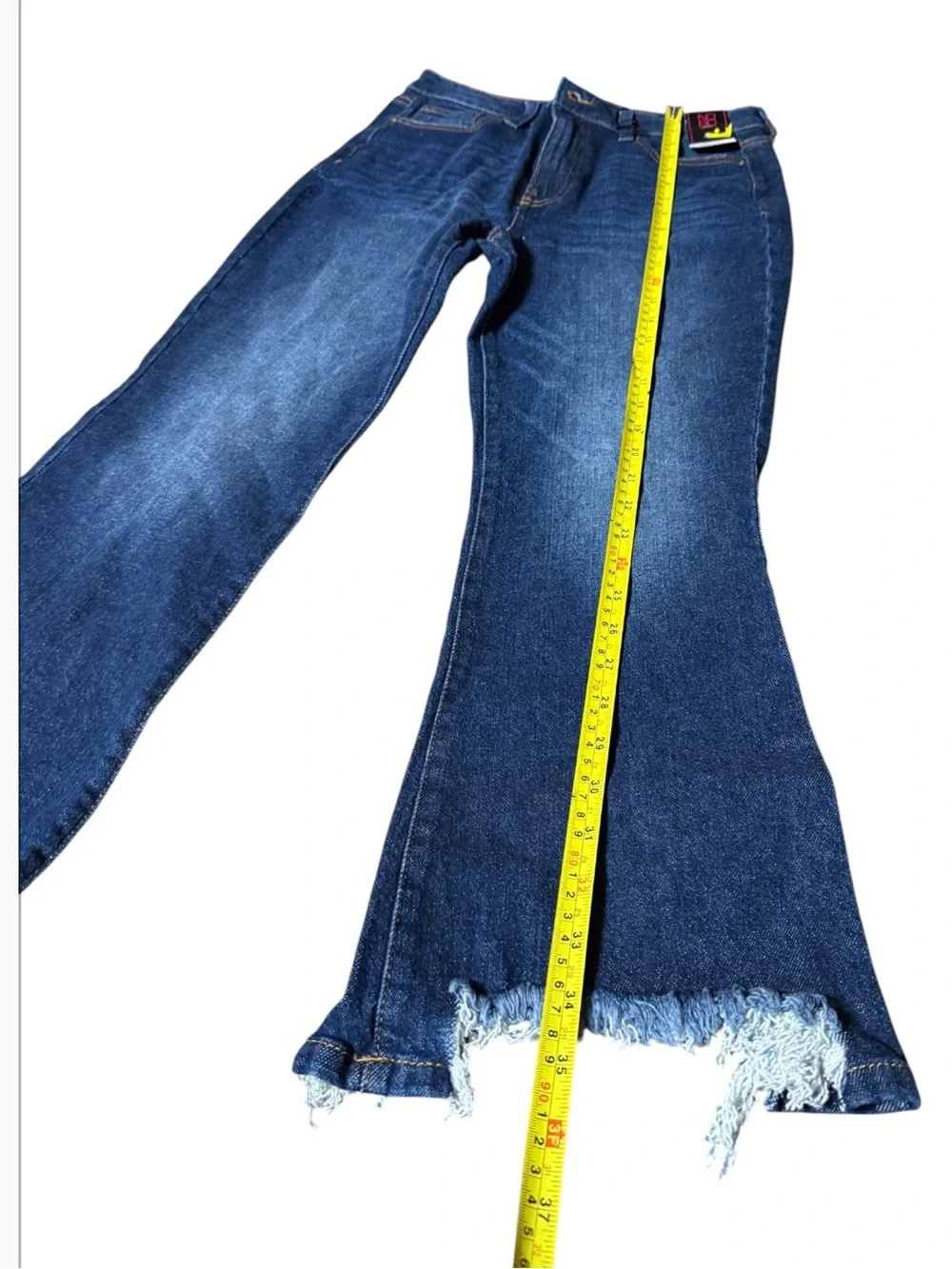 No Boundaries High-Rise Dark Blue Flare Jeans with Frayed Hem size 9